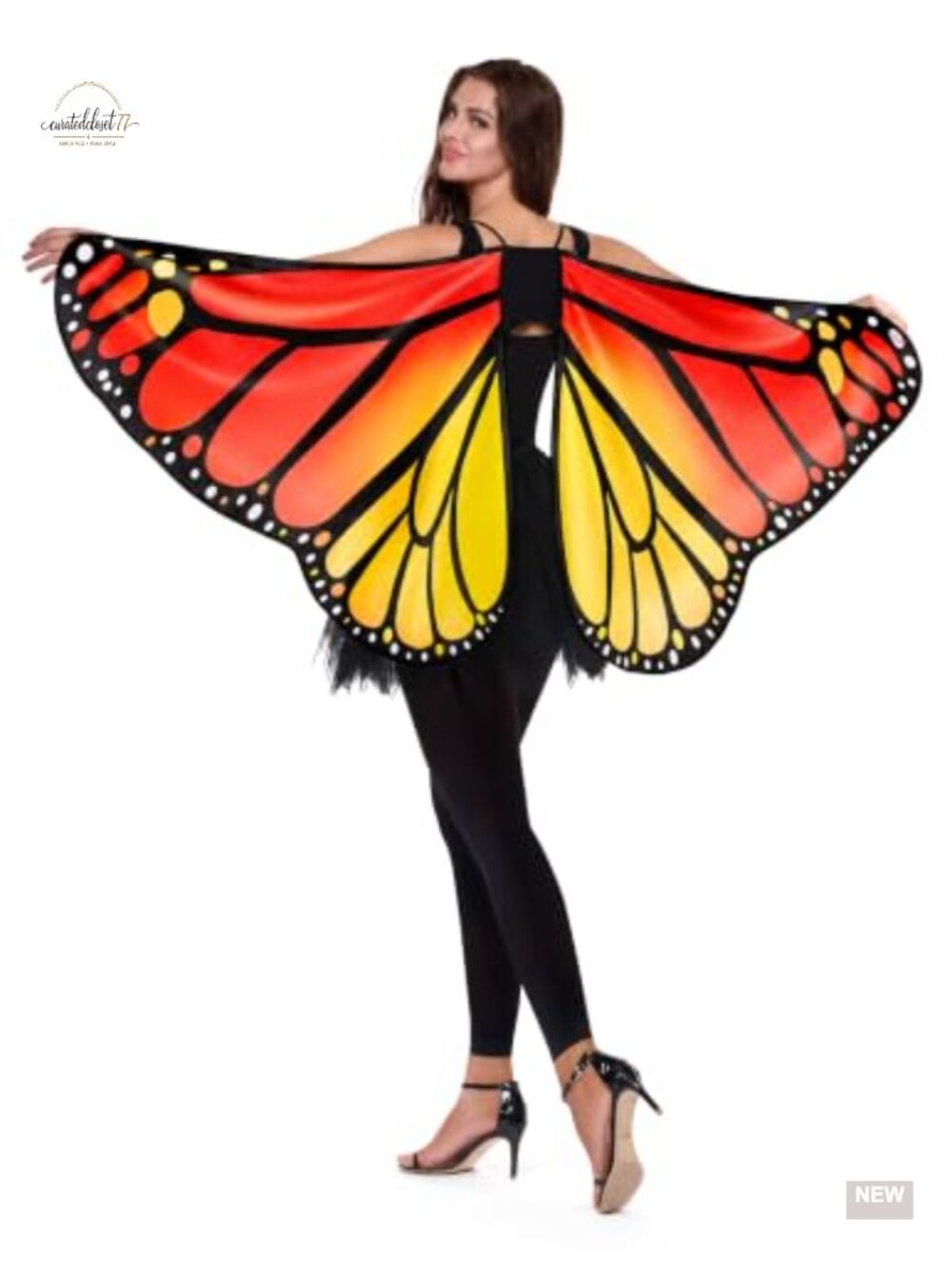 Monarch Butterfly Wings Costume Adult Women Polyester Finger Loops Halloween